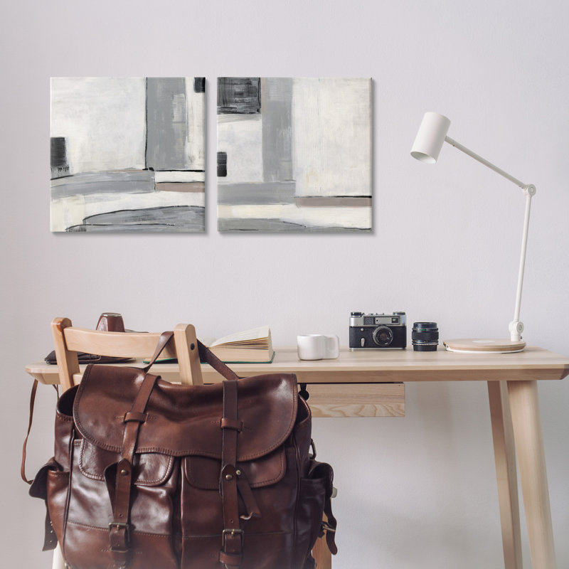 «Industrial Abstract Gray Geometric» par Sally Swatland, ensemble de 2 peintures, H 17 po x l 17 po