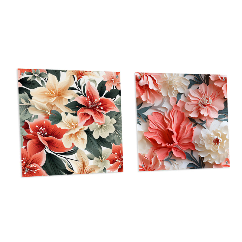 «Subdued Coral Tropical» - Ensemble d'art mural en verre acrylique Coastal Tropical, H 36 po x l 73 po