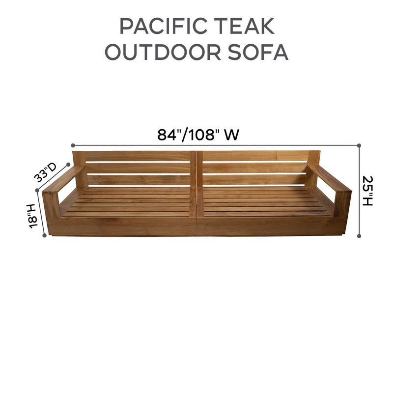 Pacific Teak Outdoor Sofa with Sunbrella Cushions, Sapphire