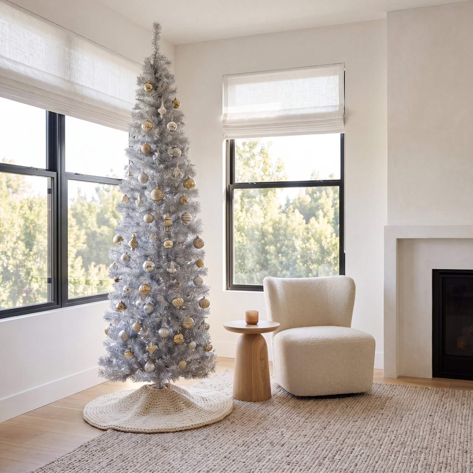Silver Tinsel Tree, 6'