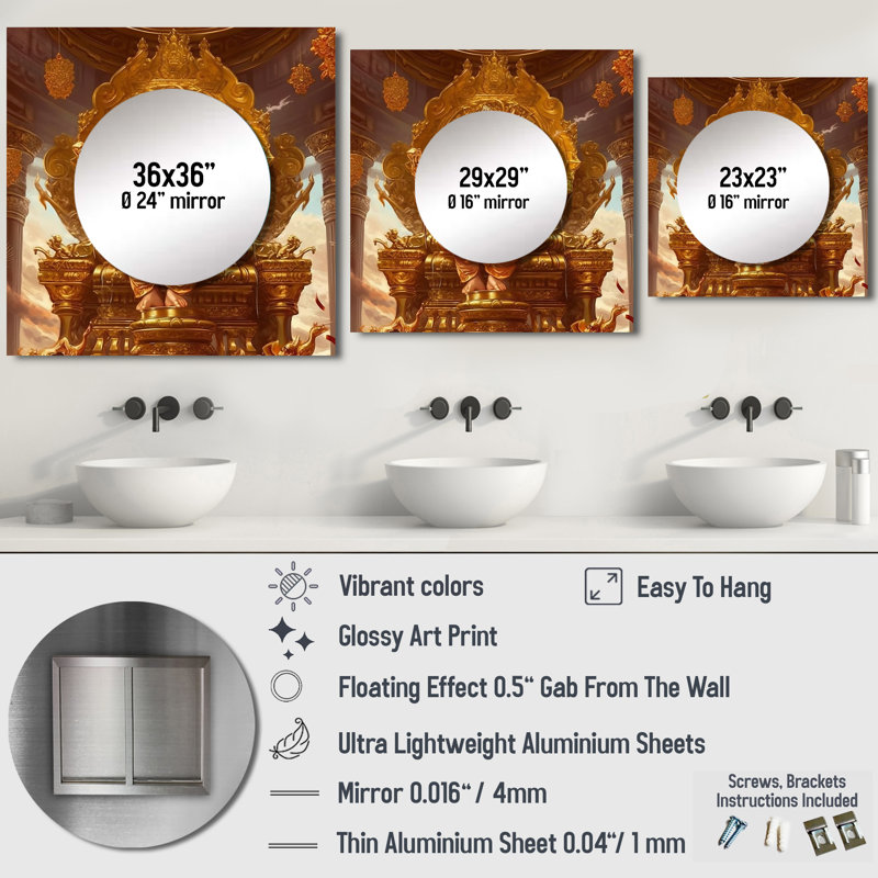 Kymbella - Grand miroir carré pour décoration murale Hinduisim, 36 po x 36 po