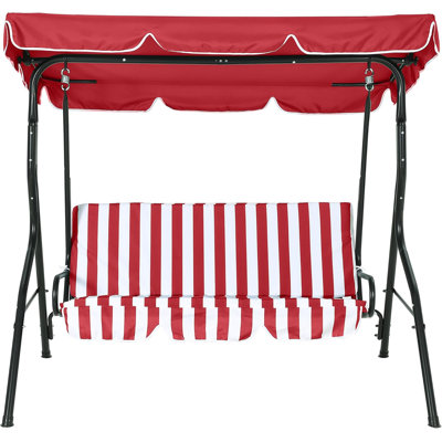 Outdoor Porch Swing Chair with Adjustable Canopy & Striped Seat Cushion for Adults 3-Seat Patio Glider Bench with Thick Cushions Steel Frame Outdoor Swing Chair for Backyard Lawn Garden