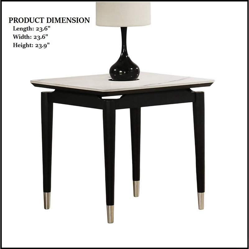 Table de bout 1pc de style contemporain avec plateau en pierre frittée et pieds en flèches argentées, parfaite pour les intérieurs modernes et durables.