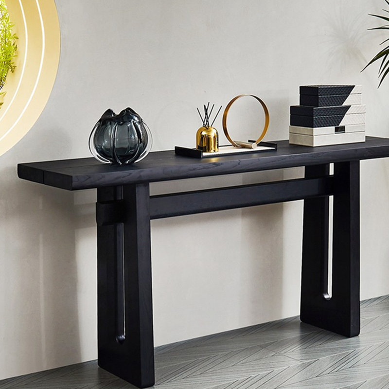 Table de véranda entièrement en bois massif de style italien., H 33 po x l 70,8 po x P 15,7 po, Noir