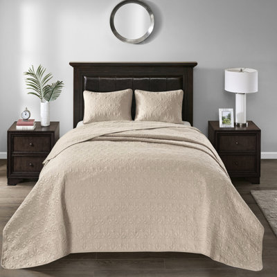 Khaki King Bedspread - Pre-Washed Cotton Filling Exquisite Detail Oversized For Ideal Look 2 Shams In Package Reversible Assurance Prime Ultra Extra Max Graceful Fascination Peak Fits Deep Mattresses