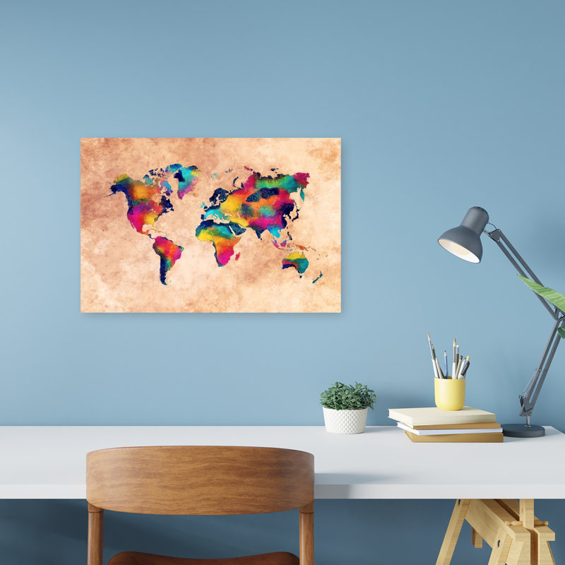 Carte du monde, art mural contemporain, H 12 po x l 18 po