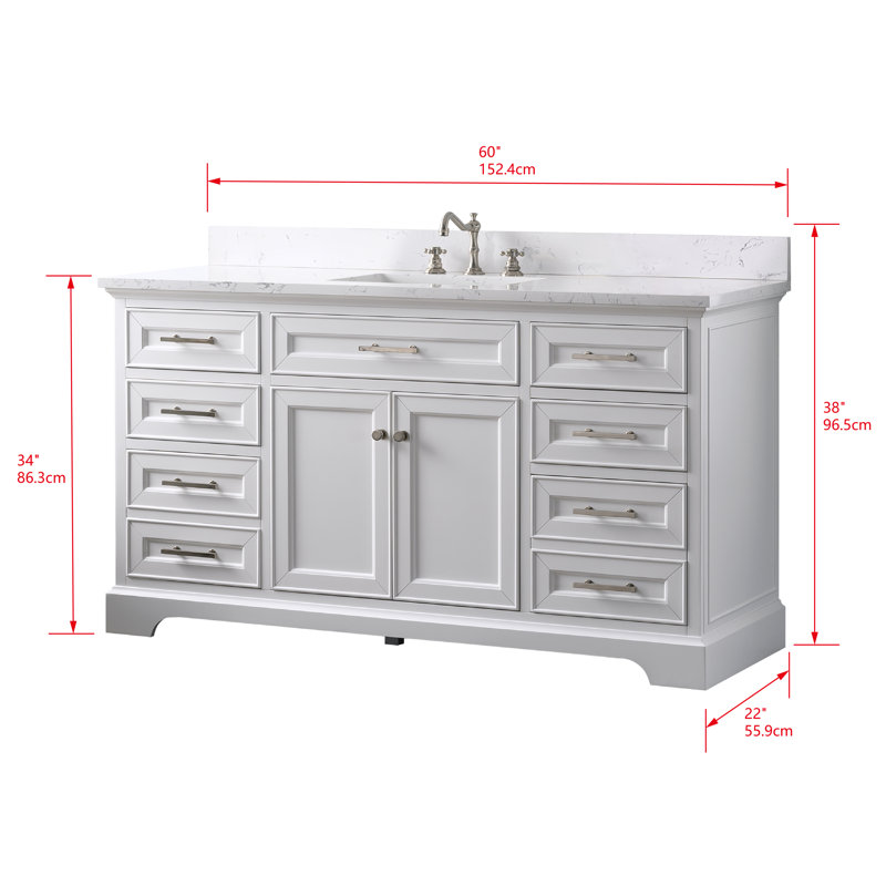Thompson 60" W Single Bathroom Vanity, White/Brushed Nickel