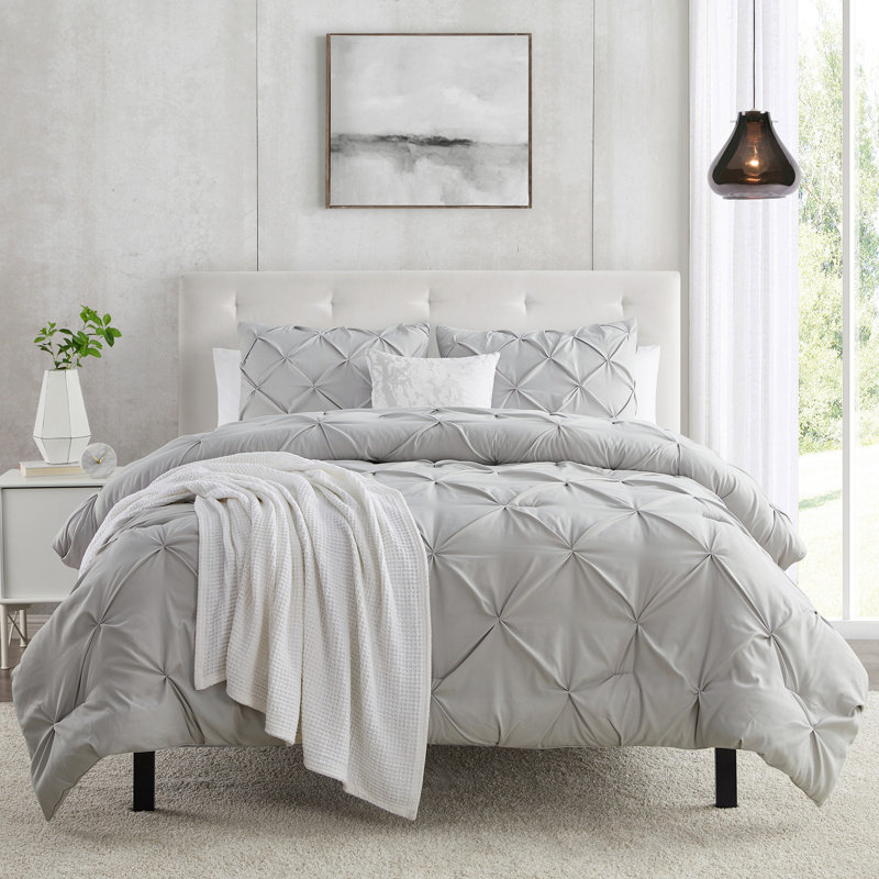 Ensemble d'édredon en microfibre , Argent, Édredon pour très grand lit + 2 taies décorativ