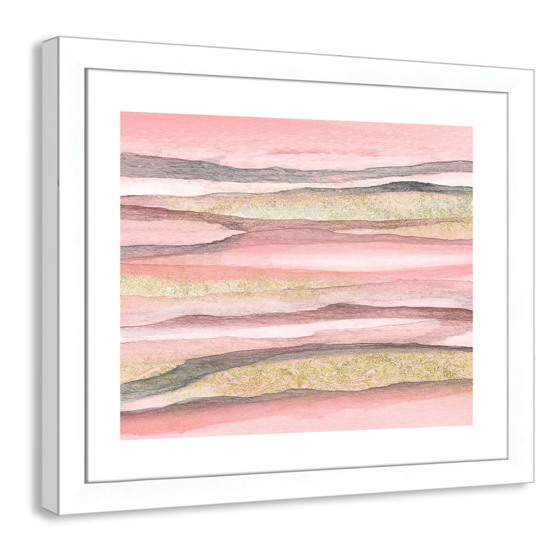 «Ondraya Blush Horizon», reproduction de peinture à l'aquarelle encadrée, H 14,5 po x l 16,5 po x P 1,25 po, Blanc mat