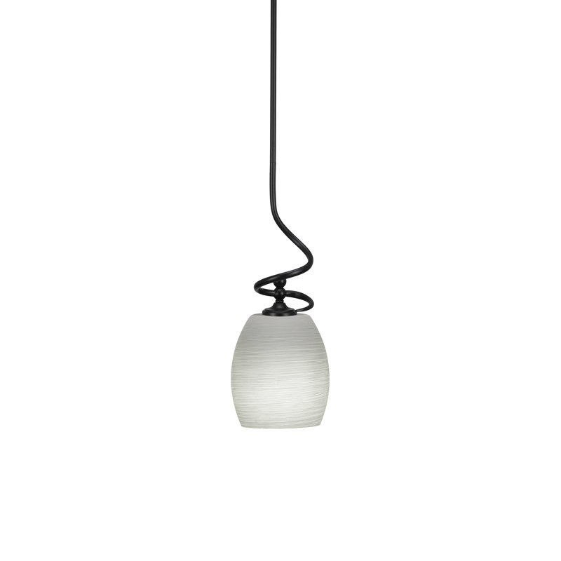 Mini-luminaire suspendu avec tige en verre de lin blanc 5 po Groombridge, Noir mat