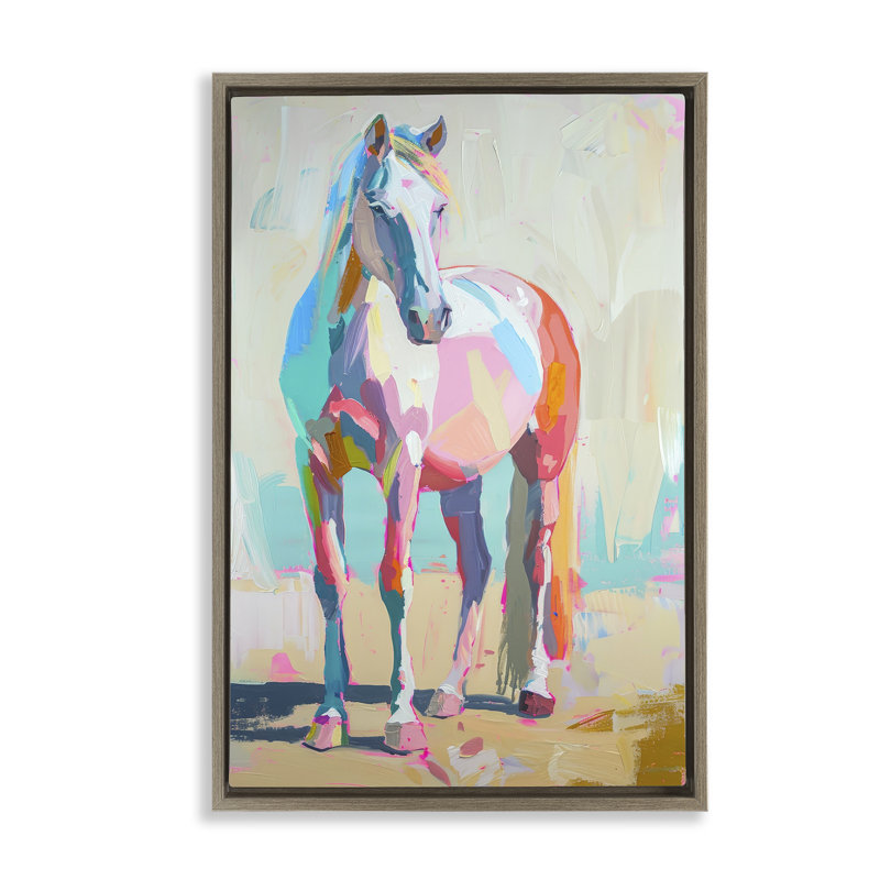 Toile flottante encadrée de cheval aux tons pastel par Petal Prints Design, H 25 po x l 17 po, Cadre flottant orme Montalcino