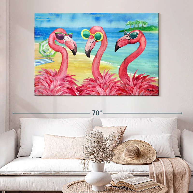 Flamant, copines, horizontal, H 34 po x l 51 po