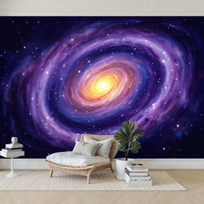 Peel and Stick Wallpaper 144" W x 100" H Modern Self Adhesive Wall Mural for Bedroom Vibrant Spiral Galaxy Swirls Cosmic Milky Way Starry Sky Painting