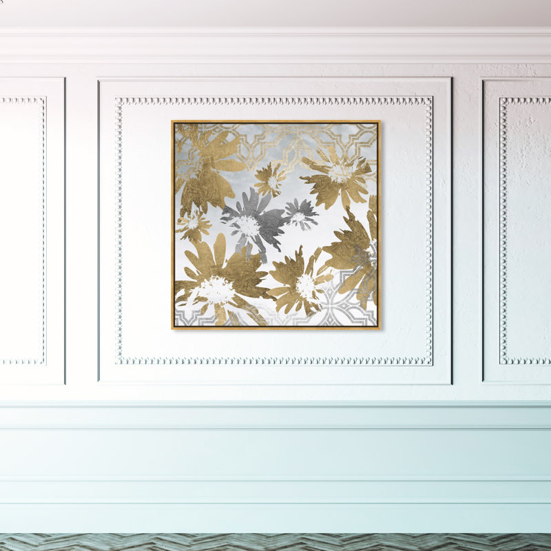 «Abstract Golden Garden Flowers», reproduction d'impression sur toile, H 20 po x l 20 po x 1,5 po, Encadrement doré
