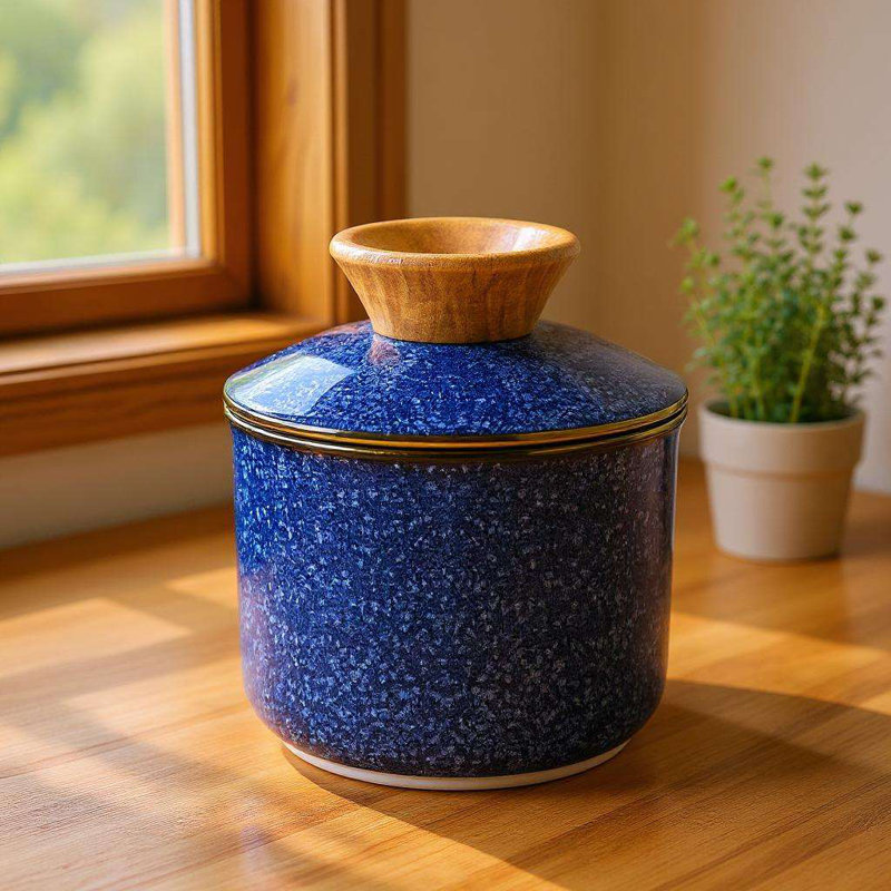 Cruche à beurre Artisan, Bleu / doré
