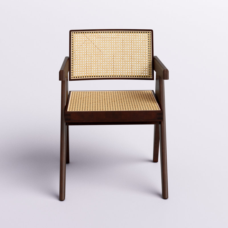 Chaise en rotin Eveleth avec structure en bois massif, Noyer