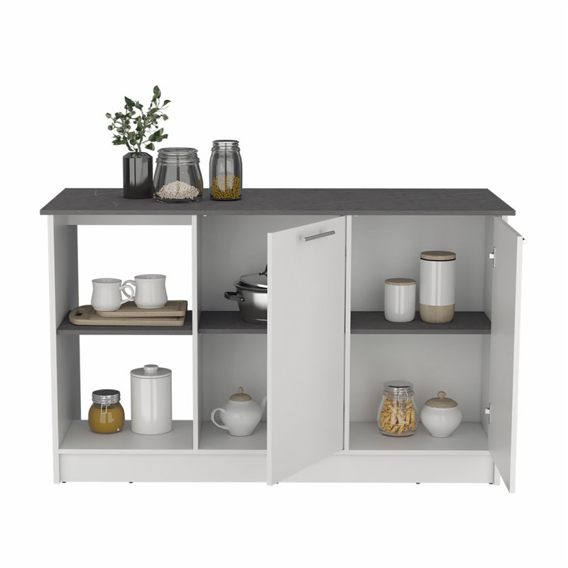 Îlot de cuisine polyvalent avec rangement abondant et conception élégante pour une cuisson efficace, Blanc/Noir