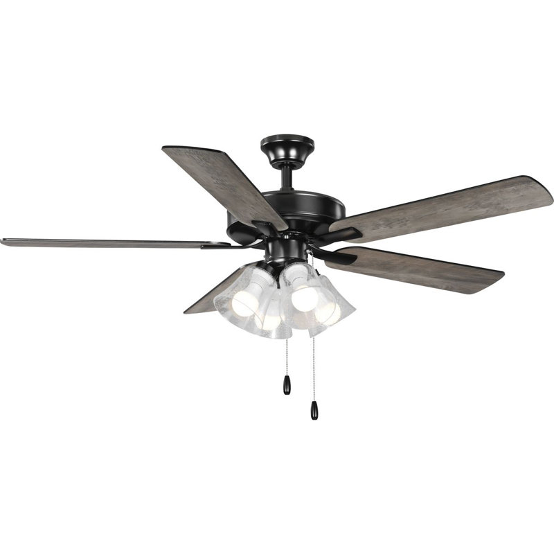 Ventilateur de plafond Hutcheson noir mat de 52 po avec kit d'éclairage et pales réversibles noir/gris anthracite rustique