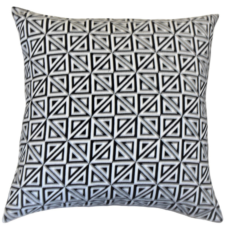 Coussin décoratif géométrique Inaya, Hauteur (18 po) x largeur (18 po), Noir / blanc