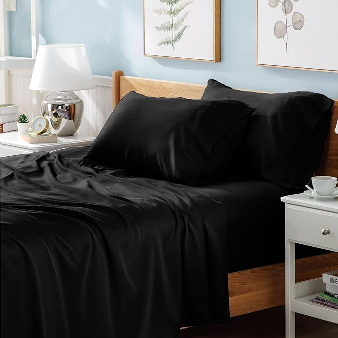 Ranarda Cotton Blend Percale Flat Sheet, Double (4'6), Black