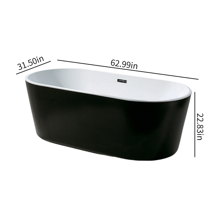 62.99'' x 31.50'' Plastic / Acrylic Bathtub, Black/White