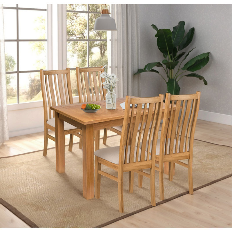 Sorrento 4 -Person Extendable Oak Solid Wood Dining Set, Beige/Brown