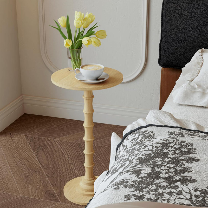 Table d'appoint ronde, petite table basse pour petits espaces, table de chevet moderne avec pieds en bois massif pour le salon, la chambre à coucher, les coins et le bureau (chêne)