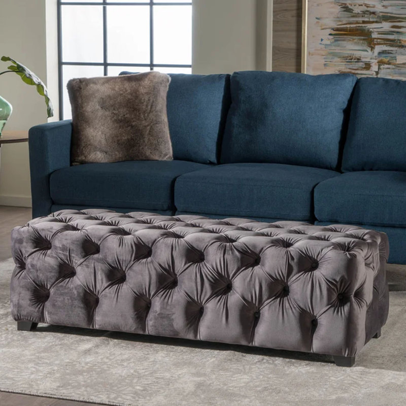 Banc d'appoint capitonné, velours, design urbain moderne et contemporain, Gris