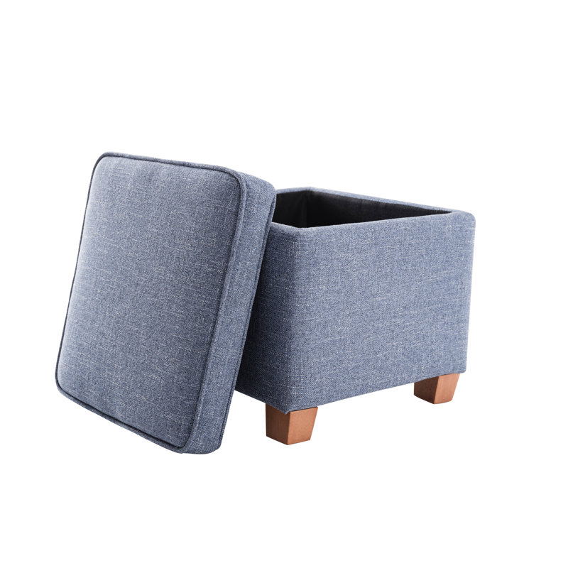 Borowski Upholstered Ottoman, Blue, Light Brown