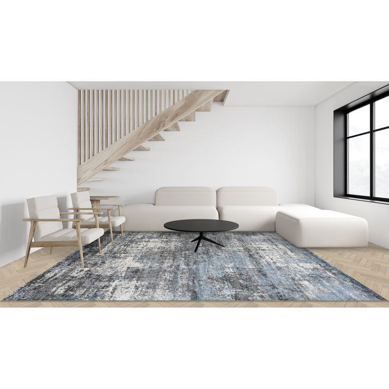 Tapis gris / noir / ivoire noué à la main de haute qualité, Rectangle 6 pi x 9 pi
