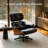Leather Lounge Chair with Ottoman, Solid Wood Frame and Heavy-Duty Aluminum Alloy Base-1702219451