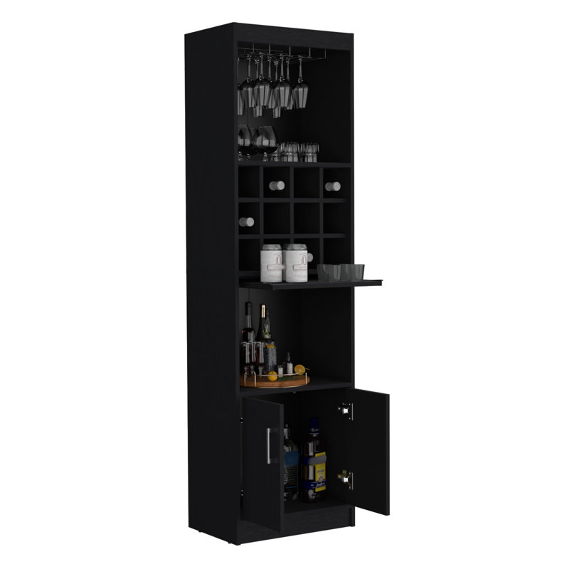 Ywain Tall Wine Bar Cabinet With 5-Tier Shelves, Black
