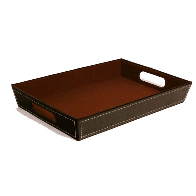 Plateau de table basse en faux cuir Baderbräu, H 3 po x l 21 po x P 15 po, Brun