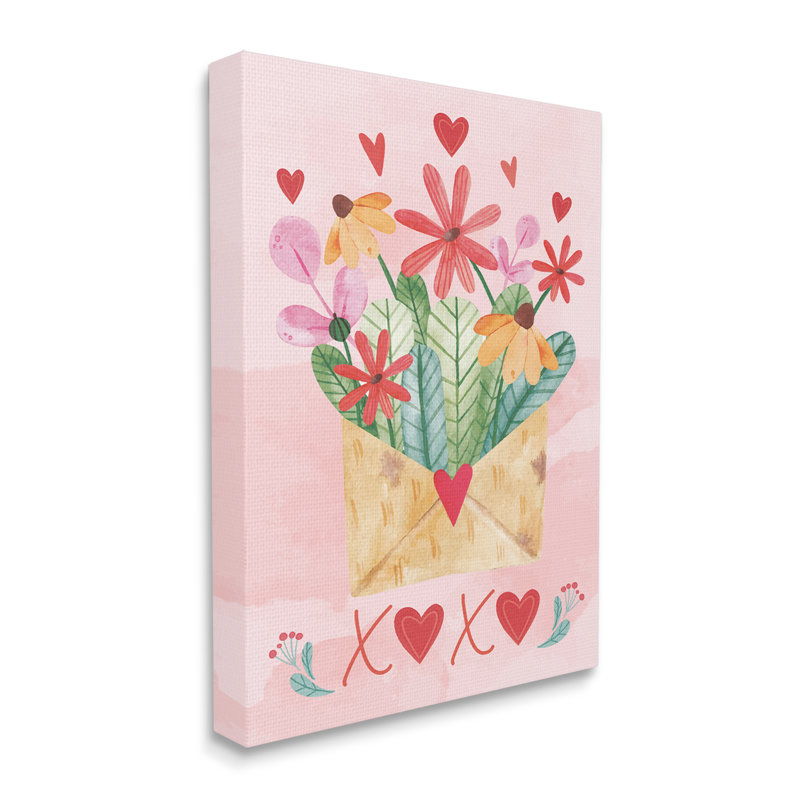 «Xoxo Love Letter Floral Blooms» par ND Art - impression sur toile tendue, H 20 po x l 16 po x P 1,5 po