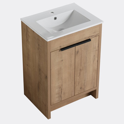 Meuble-lavabo autoportant simple avec plateau en céramique 24 po Karime