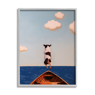 Az-003-Framed " Dog Jumping In Lake " by Lucia Heffernan Painting Print