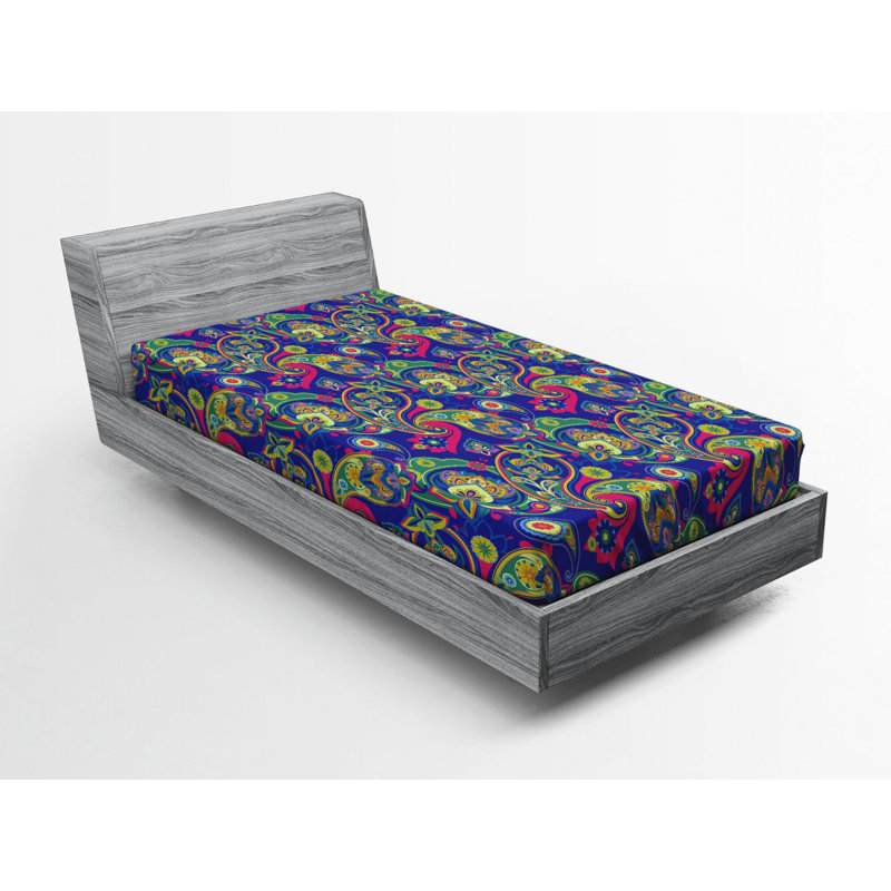 Microfiber Paisley Fitted Sheet, Twin Fitted Sheet, Purple, Paisley 1
