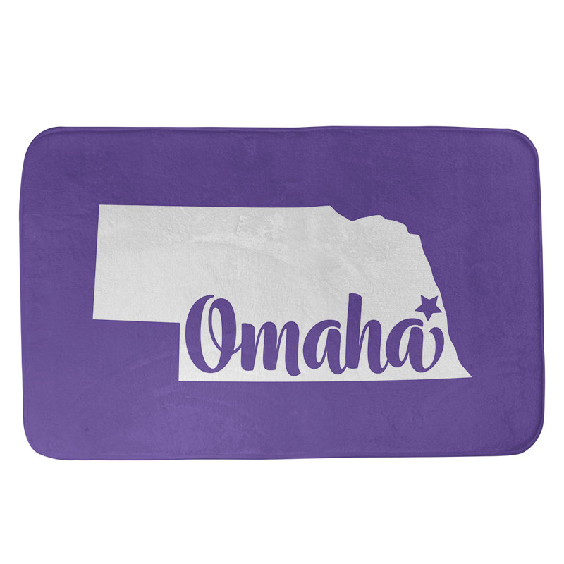 Tapis rectangulaire antidérapant pour salle de bain, L 17 po x L 21 po, Mauve, Omaha Nebraska