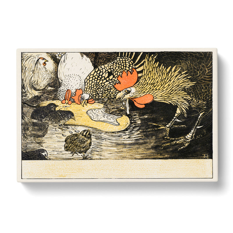 Roosters And Chicks by Theo Van Hoytema - Wrapped Canvas Painting, 40cm H x 60cm W x 3cm D