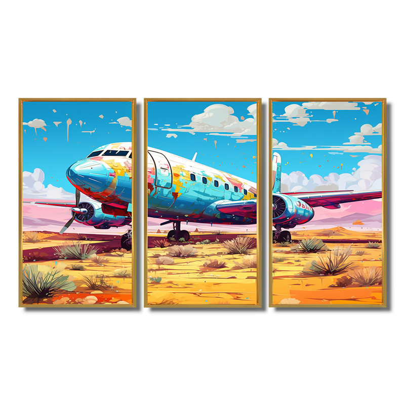 «Blue Sky Nostalgia Floral Mourning», ensemble de reproduction d'art mural, Cadre flottant doré, H 32 po x l 48 po x P 1 po