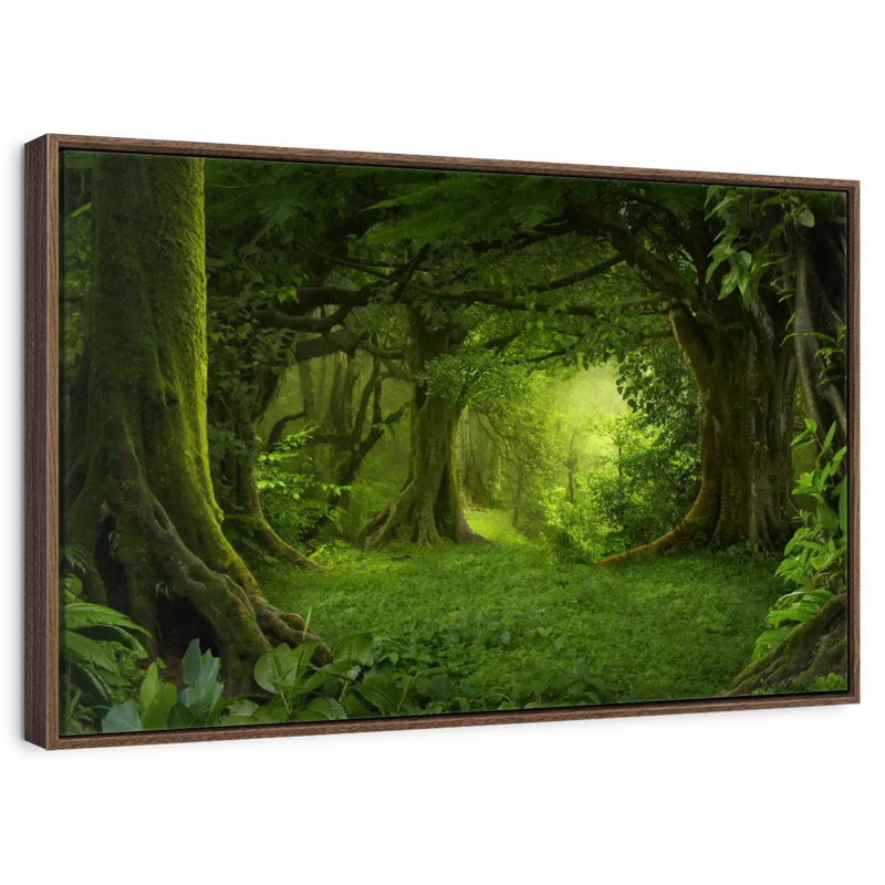 Mousse verte, 25 po x 17 po, Cadre flottant noyer