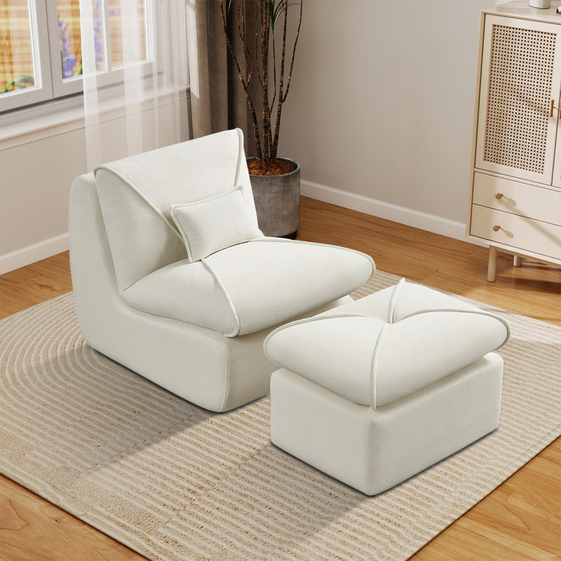 Fauteuil d'appoint rembourré avec repose-pieds Modern, Chenille beige
