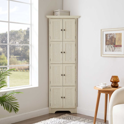 4-Tier Corner Kitchen Pantry Storage Cabinet With 8 Doors Tall Storage Cabinet, Corner Cabinet And Shelves, Home Farmhouse Bookshelf Cabinet