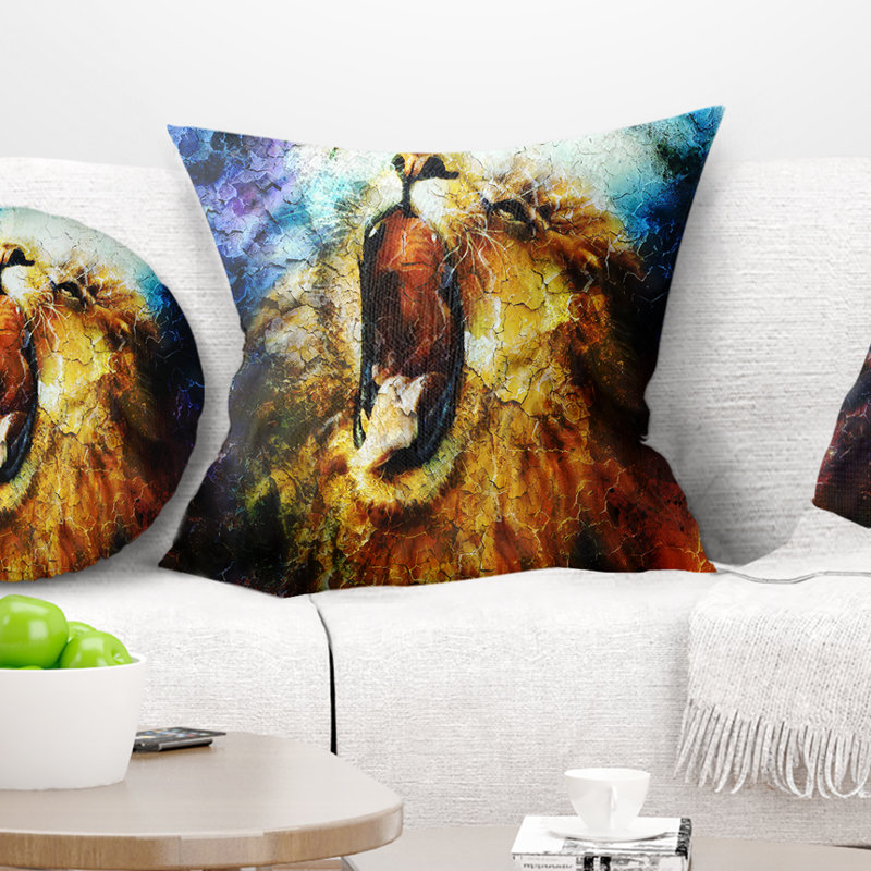 Mighty Lion Émergent - Coussin imprimé animal, 16 po x 1 po, Coussin décoratif