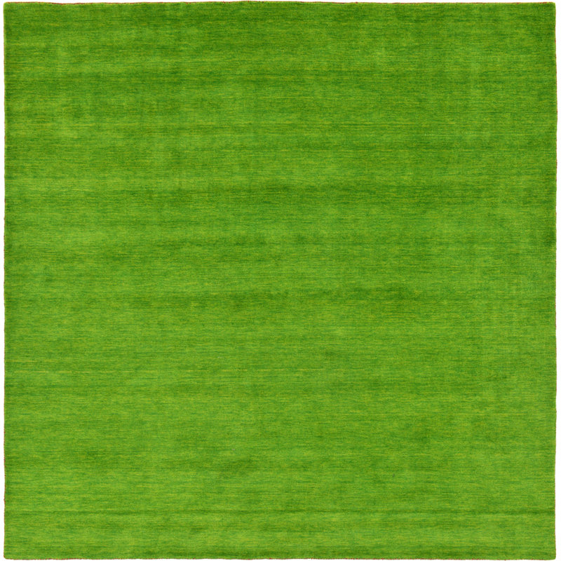 Tapis vert clair en laine noué à la main Taul, Carré 9 pi 10 po