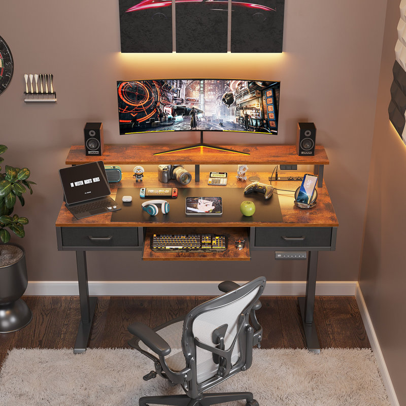 Yaelin Adjustable Metal Base Standing Desk with Power Outlet