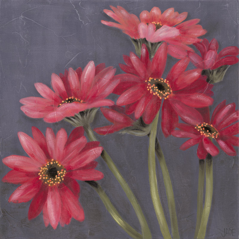 " Gerbers On Gray II " by Jade Reynolds Painting Print, 12" H x 12" W x 1.25" D
