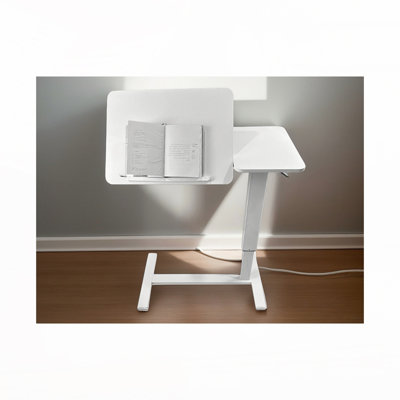 Folding Overbed Bedside Desk Mobile Rolling Laptop Stand Tilting Overbed Table with Wheels Height Adjustable Tray Table