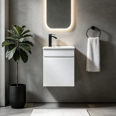 17.3" White Floating Bathroom Vanity with Soft-Close Door
