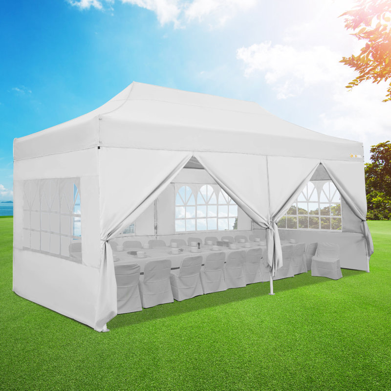 30 Ft. W x 10 Ft. D Metal Pop-up Canopy for Parties Waterproof Gazebos with 8 Detachable Sidewalls, White